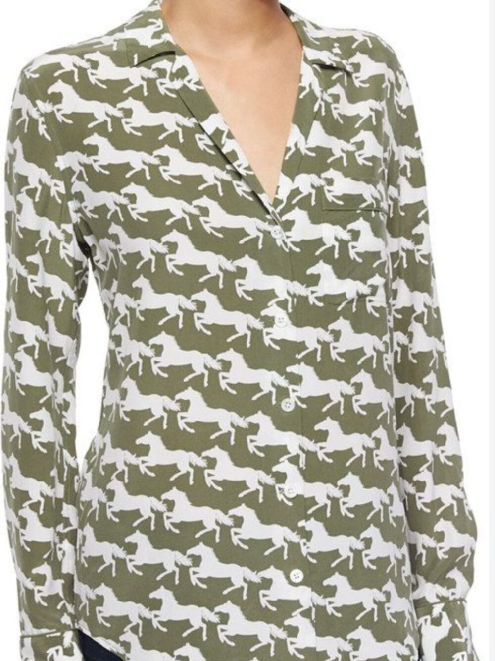 Equipment Femme 100% Silk Equestrian Horse Print Button Down Shirt Sz M